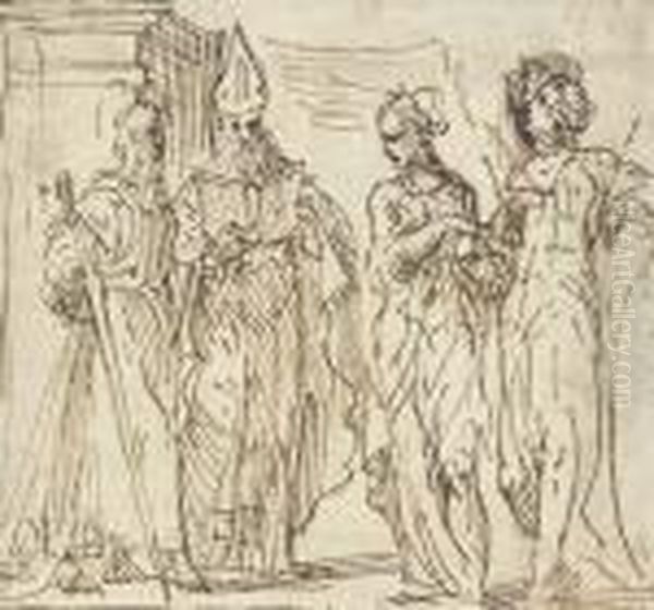 Saint Paul Avec Saint Augustin, Marie Madeleine Et Sainte Catherine(?) - view 1
