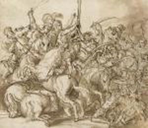 A Battle Scene by Domenico Campagnola