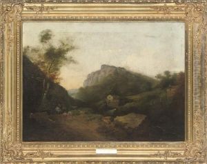 Figures On Horseback In An Extensive Landscape, With Cattle Andsheep Beside A River by John Henry Campbell