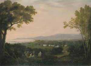 A Panoramic View Of Dublin With Peasants And Animals In The Foreground