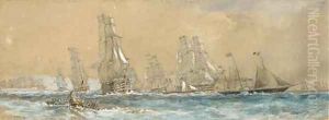 The Royal Yacht Victoria and Albert (II) leaving Cherbourg with her escorts, August 1858 by Sir Oswald Walters Brierly