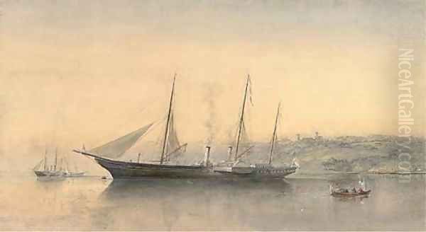 The Royal Yacht Victoria and Albert (II) lying in Osborne Bay, below Osborne House, Isle of Wight - view 1