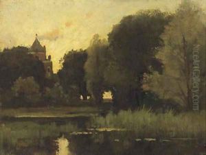 Castle Doorwerth seen from the grounds by Theophile Emile Achille De Bock