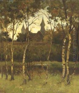 A view of castle Doorwerth from the grounds by Theophile Emile Achille De Bock