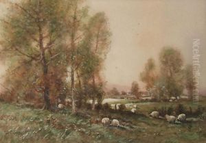 A Rural Landscape, Sheep Grazing By A Copse - by Thomas, of Pall Mall Butler