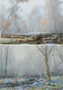 "early October Near The
Trossachs", And "theflower Bordered Mill Lade, Near Callendar", A Pair by Thomas, of Pall Mall Butler