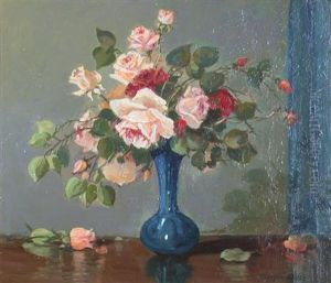 Still Life With Pink And Red Roses by Thomas, of Pall Mall Butler