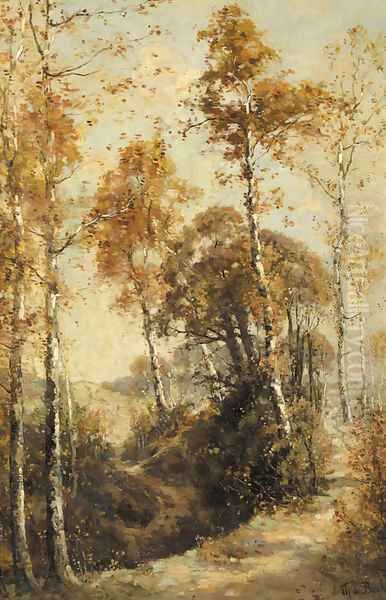 A shepherd and flock in a wooded landscape - view 1
