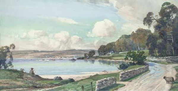 An Artist Sketching By A Scottish Inlet - view 1