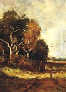 On a country path by Theophile Emile Achille De Bock
