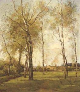 Schaapskooi - October birch trees by the dunes in autumn by Theophile Emile Achille De Bock