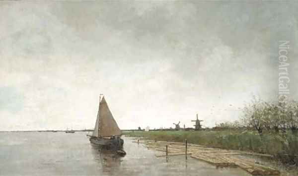 A river landscape with vessels, a city beyond - view 1
