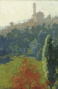 An Italianate Hillside Town by Alcide Davide Campestrini