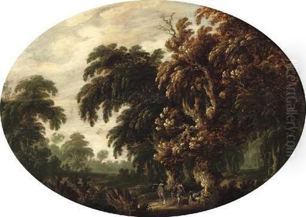 A Wooded Landscape With Figures Returning From The Hunt - view 1