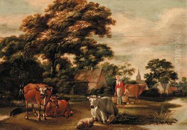 A Milkmaid With Cattle In A Landscape - view 1
