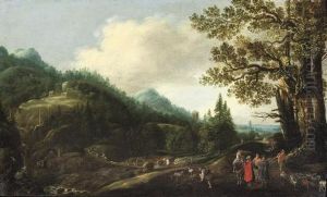 An Extensive Wooded Landscape With The Reconcilliation Of Jacob And Laban