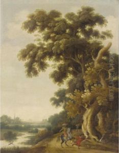 A Wooded Landscape With A Cavalier And A Dog by Joachim Govertsz. Camphuysen