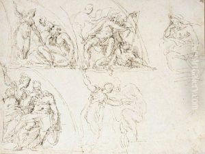 Recto: Four Studies For A
Demi-lunette With A Sibyl And Prophet, And A Separate Study Of A Prophet
Verso: Study Of A Seated Male Nude And Standing Nude Figure by Antonio Campi