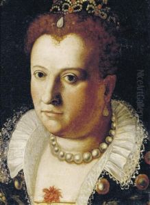 Portrait Of A Noblewoman, Bust-length, With A Pearl Necklace And A Jeweled Headdress by Bernardino Campi