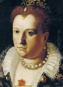 Portrait Of A Noblewoman, Bust-length, With A Pearl Necklace And Ajeweled Headdress by Bernardino Campi
