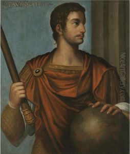 Portrait Of The Emperor 
Augustus, Half Length, Holding A Baton And Resting His Hand On A Globe