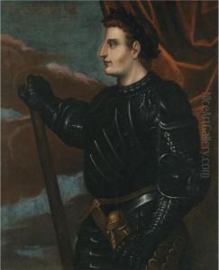 Portrait Of The Emperor 
Claudius, Three-quarter Length, Standing In Profile, Wearing Black 
Armour