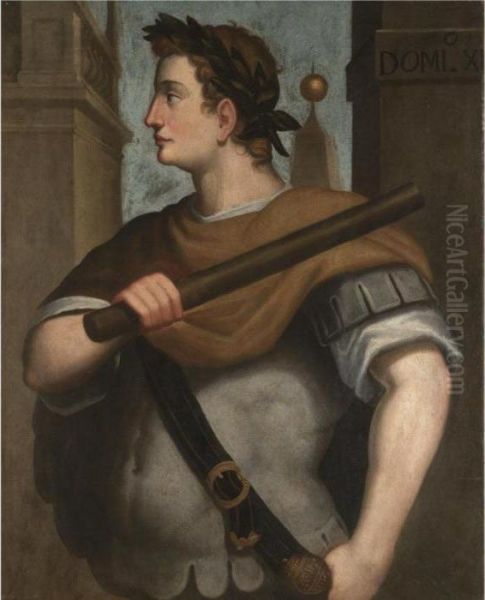 Portrait Of The Emperor
Domitian, Half-length Standing In Profile, Wearing A Laurel Wreath And
Holding A Baton - view 1