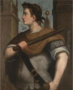 Portrait Of The Emperor 
Domitian, Half-length Standing In Profile, Wearing A Laurel Wreath And 
Holding A Baton