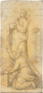 Saint Jean-baptiste En Priere Avec Un Saint Agenouille Appuye Surun Livre by Bernardino Campi
