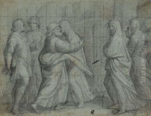 La Rencontre A La Porte Doree by Bernardino Campi