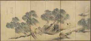 Clear Evening on a Willow Bank, Edo period by Yosa (T.Y. Shinsho) Buson