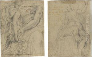 Recto: Details Of A Seated Draped Female Figure