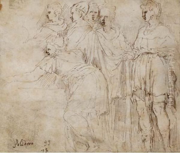 Six Standing Figures In Drapery
Turned To The Left (recto); A Standing Female In Drapery Turned To The
Right (verso) - view 1