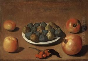 Plate Of Figs With Apples, Cherries And A Pomegranate