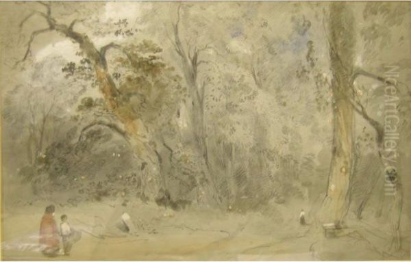 Woodland Scene With Figures, Pencil - view 1