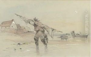 Fishermen With Their Boats At Sheringham by George Bryant Campion