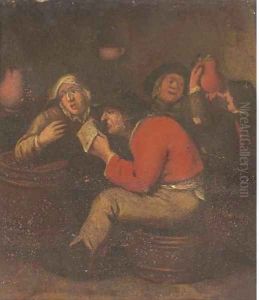 Peasants drinking and merrymaking in an interior
