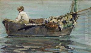 Barca Con Pescatore by Alceste Campriani