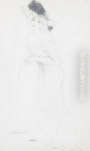 Donna Elegante Appoggiata Ad Una Sedia; Donna Elegante Seduta Con Due Cani by Alceste Campriani