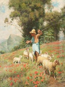 Kleiner Ziegenhirte Mit Seiner Herde by Alceste Campriani