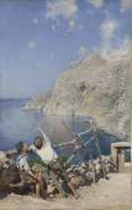 Bambini Con Aquiloni A Capri by Alceste Campriani