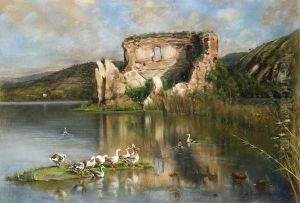 Veduta Del Lago D""averno Con Le Rovine Delle Terme Del Tempio Di Apollo Veduta Del Lago D""averno Con Le Rovine Delle Terme Del Tempio Di Apollo