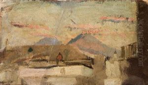 Tetti Di Napoli Con Il Vesuvio Inlontananza by Alceste Campriani