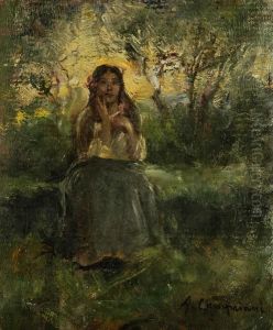 Ragazza Seduta Nel Bosco by Alceste Campriani