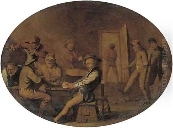Peasants playing cards, drinking merry making in an interior - view 1
