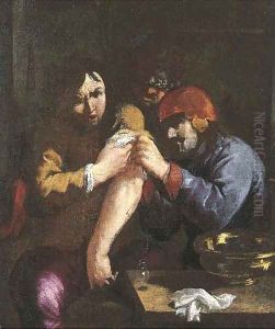 The Sense of Touch A surgeon attending to a man's arm by Adriaen Brouwer