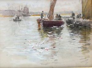 Paisaje Con Barcas by Tomas Campuzano Y Aguirre