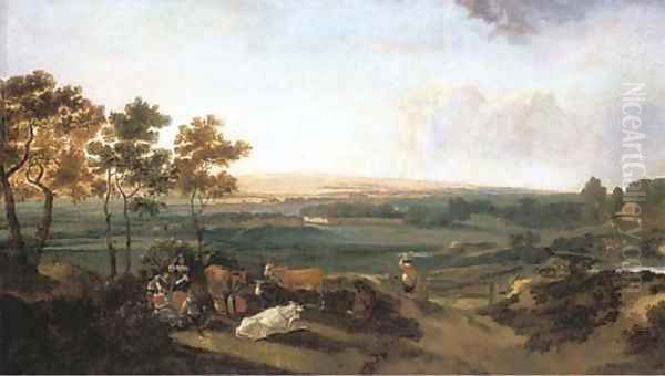 An extensive landscape with an elegant company resting, a country mansion in the distance - view 1
