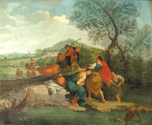 Shepherdesses by a pool - view 1