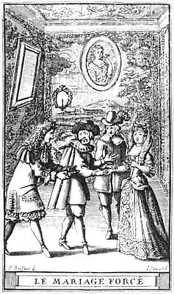 Frontispiece illustration from 'Le Mariage force' by Moliere - view 1